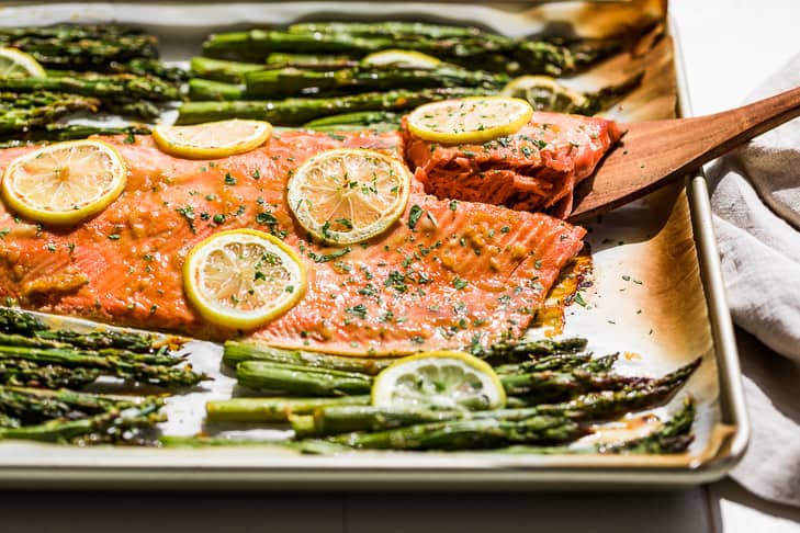 Mustard Cream Baked Salmon with Asparagus